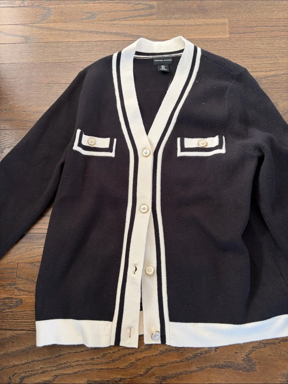 Adrienne Vittadini Black Cardigan with Cream Trim